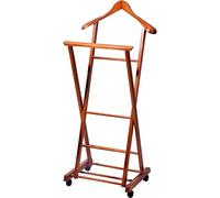 dobar® 29742FSC Folding Suit Stand Beech Wood | Valet Stand on Four Wheels | Mute Servant for Suits/Shirts/Trousers | Foldable Clothes Stand | 33 x 41 x 104 cm | Dark Brown
