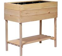 dobar 58176FSCe Wide Wooden Raised Bed with Storage Shelf, Cold Frame Construction Kit for Vegetables, Herbs in the Garden and Balcony, L (80 x 40 x 78 cm), Natural