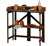 dobar® Folding Plant Table Made of Solid Wood - Foldable Potting Table with Zinc Plate - Flower Table for Garden/Patio/Balcony - 85 x 44 x 89 cm - Dark Brown