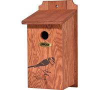 dobar® green label 22363FSCe Nesting Box Blue Tit - Wooden Tit Box - Nesting Aid for Wild Birds - Weatherproof - Nesting Area with Screen Print Blue Tit Motif - Diameter 28 mm - 16 x 16 x 32 cm -