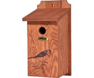 dobar® green label 22363FSCe Nesting Box Blue Tit - Wooden Tit Box - Nesting Aid for Wild Birds - Weatherproof - Nesting Area with Screen Print Blue Tit Motif - Diameter 28 mm - 16 x 16 x 32 cm -