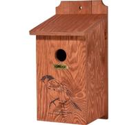 dobar® Green Label 22364FSCe Nesting Box House Pearling - Wooden Bearing Box - Nesting Aid for Wild Birds - Nesting Place with Screen Printed Motif - Diameter 35 mm - Brown