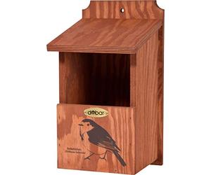 dobar® green label 22366FSCe "Robin" Nesting Box - Wooden Half Cave Box - Nesting Aid for Half Cave Breeders - Nesting Area Half Cave with Screen Print Robin Motif - 17 x 18 x 32 cm - Brown