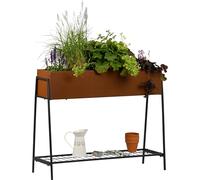 dobar Metal Planter on Stilts - Raised Bed in Comfortable Working Height Approx. 80 cm - Plant Pot in Patina Look as Room Divider for Garden, Balcony and Patio - 100 x 35 x 80 cm - Patina