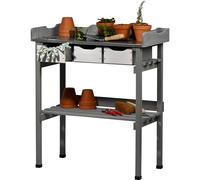 dobar® Plant Table with 3 Drawers and Shelf, Solid Wood Flower Table with Protective Caps, Outdoor Garden Table with Galvanised Worktop, 78 x 38 x 88 cm, Grey/White