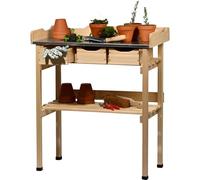 dobar® Plant Table with 3 Drawers and Shelf, Solid Wood Flower Table with Protective Caps, Outdoor Garden Table with Galvanised Worktop, 78 x 38 x 88 cm, Natural