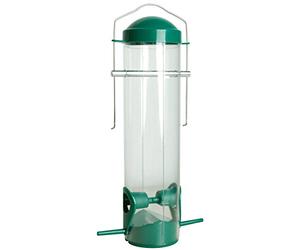 dobar® Small Hanging Bird Feeder with Landing Poles, Wild Bird Feeder Made of Plastic for the Garden/Patio/Balcony, Diameter 7 x 25 cm, Green