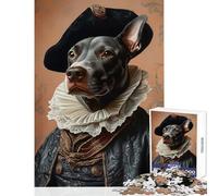 Dobberman in Renaissance Attire Jigsaw Puzzles 1000 Piece for Adults Enhance Focus for Better Performance Quiet Soothing Playtime Fun (38x52cm)