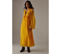 Dobby Chiffon Plunge Neck Ruffle Midi Smock Dress Warehouse Yellow 8