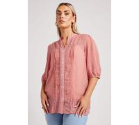 Yours London Curve Dobby Crochet Trim Blouse - Women's - Plus Size Curve Pink