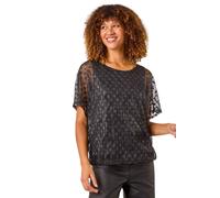 Dobby Print Plisse Bubble Hem Top Roman Black 12