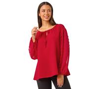 Dobby Sleeve Tie Neck Top Roman Red 14