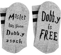 Dobby Socks - Master has giuen Dobby a sock, Dobby is Fre e - Lord of the Rings Socks, Knitted Words Unisex Combed Cotton Novelty Socks, Funny Mens Socks for Adults Teens Boys