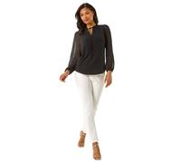 Dobby Spot Tie Neck Mesh Top Roman Black 20