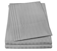 Dobby Stripe Queen Sheets - 6 Piece 1500 Supreme Collection Fine Brushed Microfiber Deep Pocket Queen Sheet Set Bedding - 2 Extra Pillow Cases, Great Value, Queen, Dobby Silver
