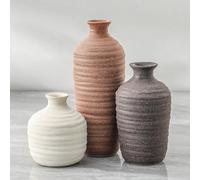 Dobbyby Ceramic Vase Set of 3 Neutral Decorative Vase for Farmhouse, Boho, or Rustic Home Decor Pottery Vases for Pampas Grass Living Room Bedroom Table Mantel Entryway Shelf (01-Brown)