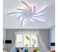 Dobecd RGB Ceiling Fans with Lights Flower Dimmable White LED Ceiling Fan Light Timer Ceiling Light Fan Memory Function Ceiling Fans with Lamps Silent Smart Fan Lights for Bedroom Living Room White