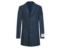 Dobell Harris Tweed Mens Blue Herringbone Overcoat Regular Fit 100% Wool-XL