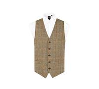 Dobell Harris Tweed Mens Brown Windowpane Check Waistcoat Regular Fit 100% Wool-2XL (50-52in)