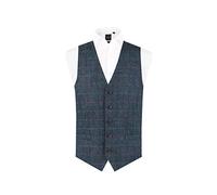 Dobell Harris Tweed Mens Dark Blue Windowpane Check Waistcoat Regular Fit 100% Wool-2XL (50-52in)