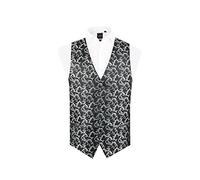 Dobell Mens Black/Silver Waistcoat Regular Fit 5 Button Edwardian Swirl Jacquard Pattern-L (42-44in)
