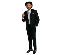 Dobell Mens Black Twill 2 Piece Suit Lightweight Cotton Linen Blend Regular Fit (42R Jacket with 36R Trousers)