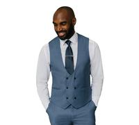 Dobell Mens Blue Sharkskin Waistcoat Regular Fit Double Breasted-M (38-40in)