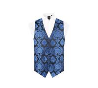 Dobell Mens Blue Waistcoat Regular Fit 5 Button Victorian Jacquard Pattern-2XL (50-52in)