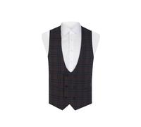 Dobell Mens Burgundy/Blue Waistcoat Regular Fit Windowpane Check Double Breasted-L (42-44in)