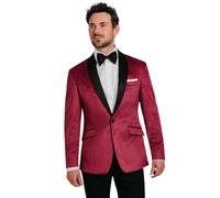 Dobell Mens Burgundy Paisley Velvet Tuxedo Jacket Regular Fit Contrast Shawl Lapel