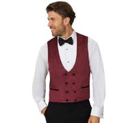 Dobell Mens Burgundy Paisley Velvet Tuxedo Waistcoat Regular Fit Double Breasted