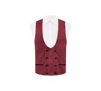 Dobell Mens Burgundy Paisley Velvet Tuxedo Waistcoat Regular Fit Double Breasted-XL (46-48in)