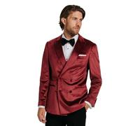 Dobell Mens Burgundy Velvet Jacket Regular Fit Peak Lapel Double Breasted
