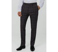 Dobell Men's Burgundy with Blue Windowpane Check Suit Trousers | Size: 34S Dobell Burgundy 34S