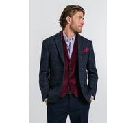 Dobell Men's Dark Blue Windowpane Check Harris Tweed Jacket | Size: 42L Dobell Dark Blue 42L