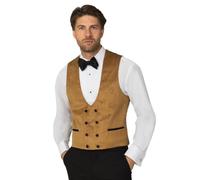 Dobell Mens Gold Paisley Velvet Tuxedo Waistcoat Regular Fit Double Breasted-S (34-36in)