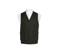 Dobell Mens Green Herringbone Tweed Waistcoat Regular Fit Patch Pockets-XL (46-48in)