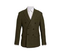 Dobell Mens Green Tweed Jacket Regular Fit Double Breasted Windowpane Check-46R