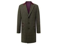 Dobell Mens Green Tweed Overcoat Regular Fit Windowpane Check Velvet Trims-3XL