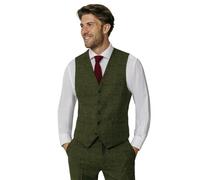Dobell Mens Green Tweed Waistcoat Regular Fit Wool Blend Windowpane Check 5 Button-4XL (58-60in)