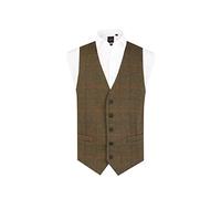 Dobell Mens Green Tweed Waistcoat Regular Fit Wool Blend Windowpane Check 5 Button-L (42-44in)