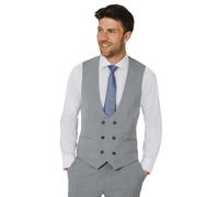 Dobell Mens Grey/Blue Check Waistcoat Regular Fit Double Breasted-XL (46-48in)