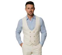 Dobell Mens Ivory Waistcoat Lightweight Linen Slim Fit Double Breasted-M (38-40in)