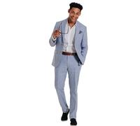 Dobell Mens Light Blue 2 Piece Suit Regular Fit Lightweight Linen Cotton Blend (48R Jacket with 42R Trousers)