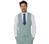 Dobell Mens Mint Green Hopsack Waistcoat Regular Fit Double Breasted-M (38-40in)