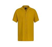 Dobell Mens Mustard Waffle Cuban Collar Shirt Regular Fit Cotton Linen Blend Short Sleeve-L