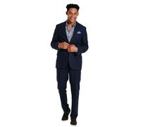 Dobell Mens Navy 2 Piece Suit Regular Fit Lightweight Linen Cotton Blend (46R Jacket with 40R Trousers)