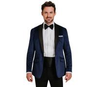 Dobell Mens Navy Blue Tuxedo Dinner Jacket Slim Fit Velvet Contrast Shawl Lapel-36R