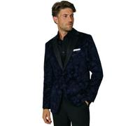 Dobell Mens Navy Floral Jacquard Velvet Tuxedo Jacket Regular Fit 100% Cotton-50R