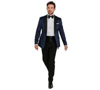 Dobell Mens Navy Paisley Velvet 2 Piece Tuxedo Regular Fit Contrast Shawl Lapel (36R Jacket with 30R Trousers)